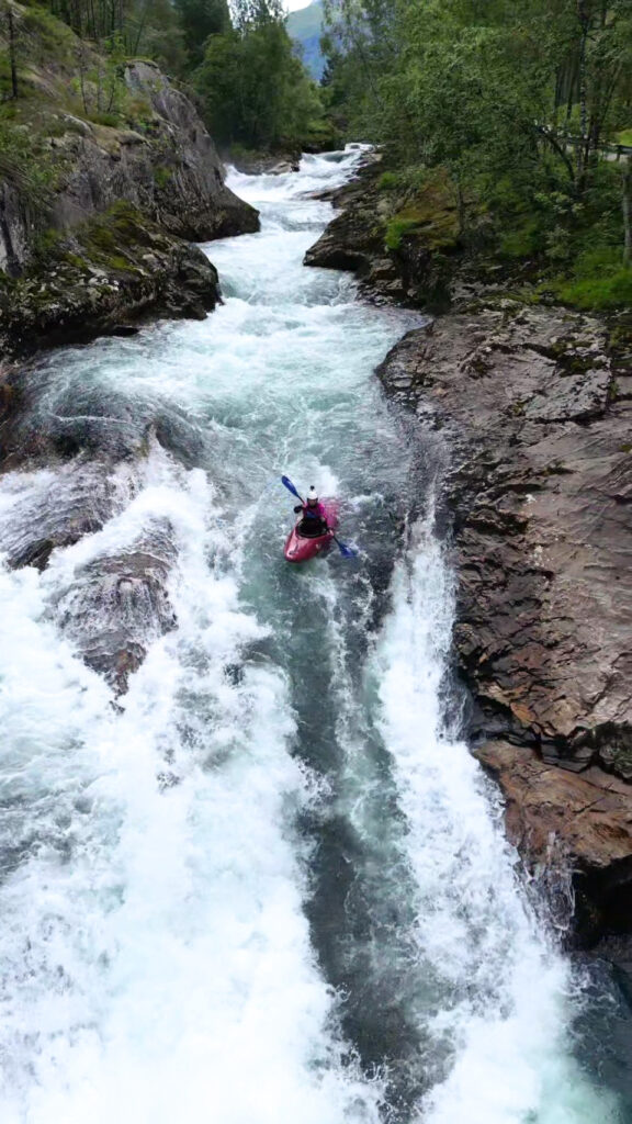 Kayaking on the Bygdelva river, Norway.