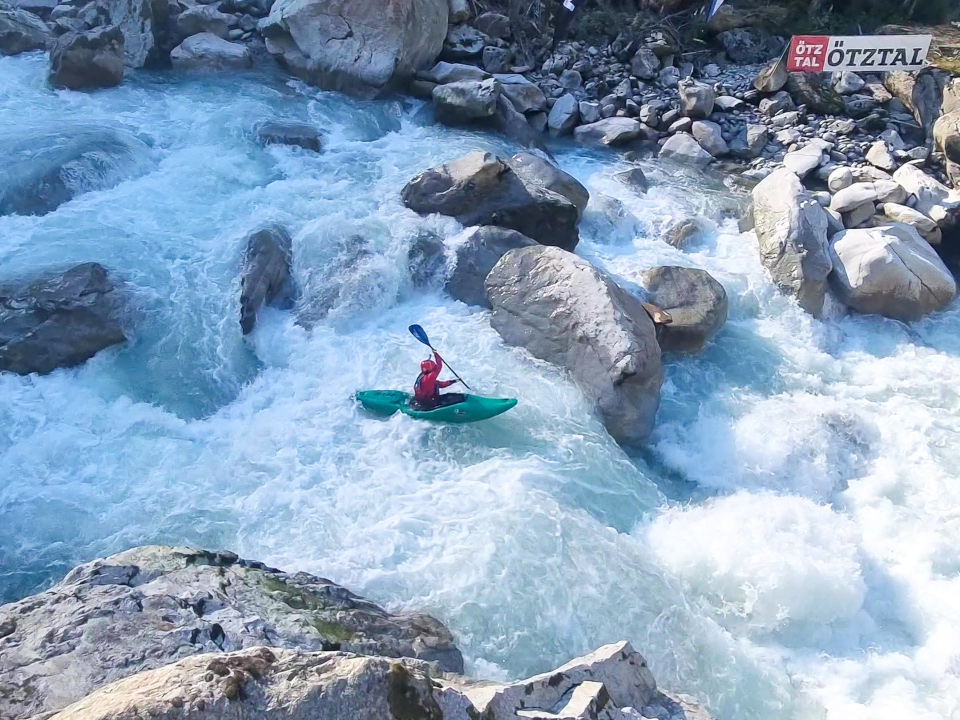 Kayaking the Sickline race course, Oetztaler ache, Austria.