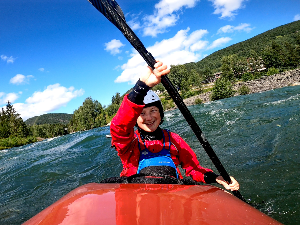 Big waves kayaking on Sjoa Playrun, Norway.