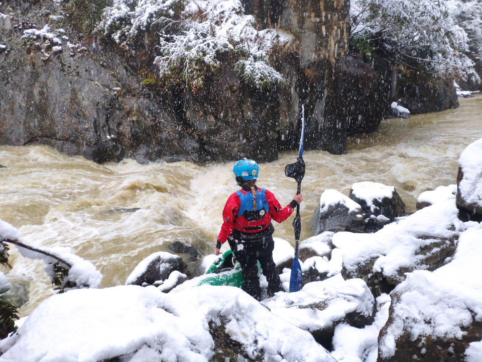 Snowing while kayaking on Venter Ache, Austria.