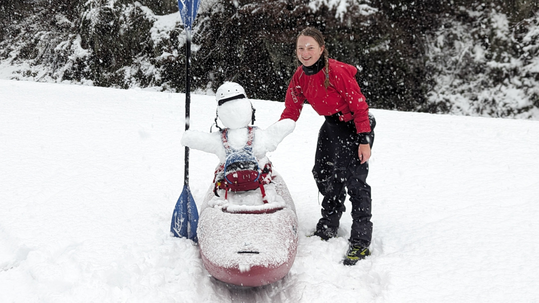 Waiting for the shuttle and building snowman in a kayak.