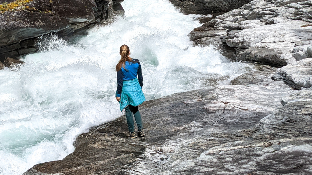 Lora river whitewater rapid in the gorge, Norway.