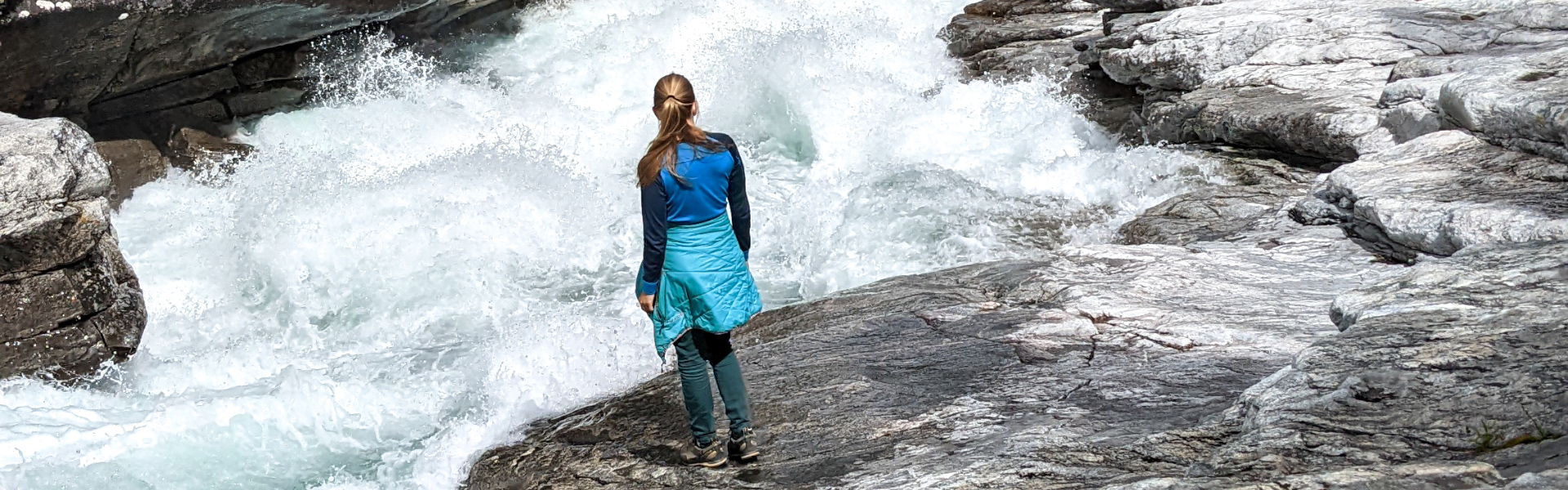 Lora river whitewater rapid in the gorge, Norway.