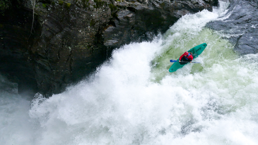 Money drop waterfall kayaking, Norway.